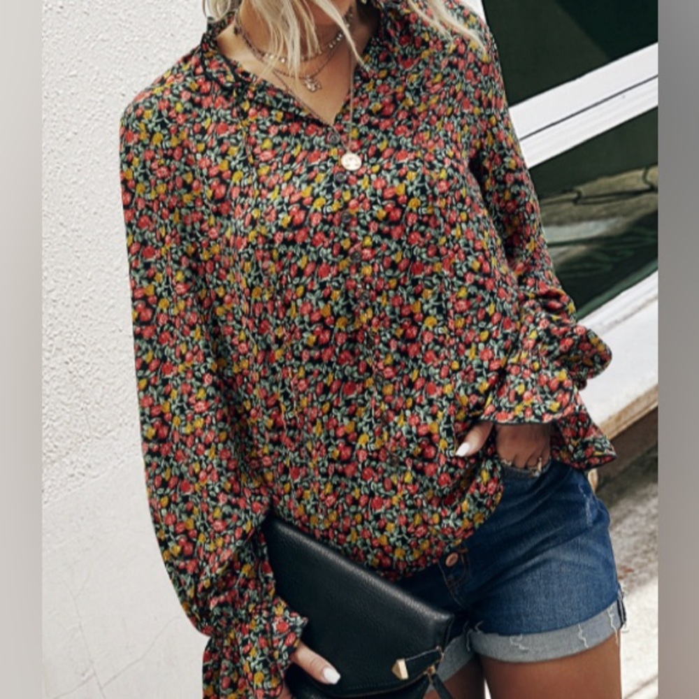 Multicolored floral print blouse